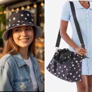 Alice + Olivia SET OF REVERSIBLE BLACK DAISY WHITE SUN HAT & TRAVEL Duffel Tote